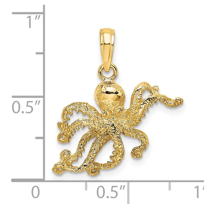 TreasureFineJewelers Charm Necklaces 14K Textured Octopus Charm