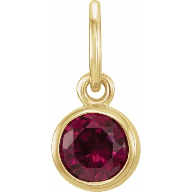 TreasureFineJewelers Charm Necklaces 14K Yellow Gold 4 mm Round Imitation Garnet Birthstone Charm