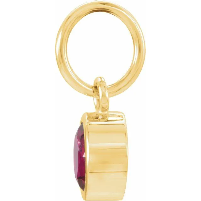 TreasureFineJewelers Charm Necklaces 14K Yellow Gold 4 mm Round Imitation Garnet Birthstone Charm
