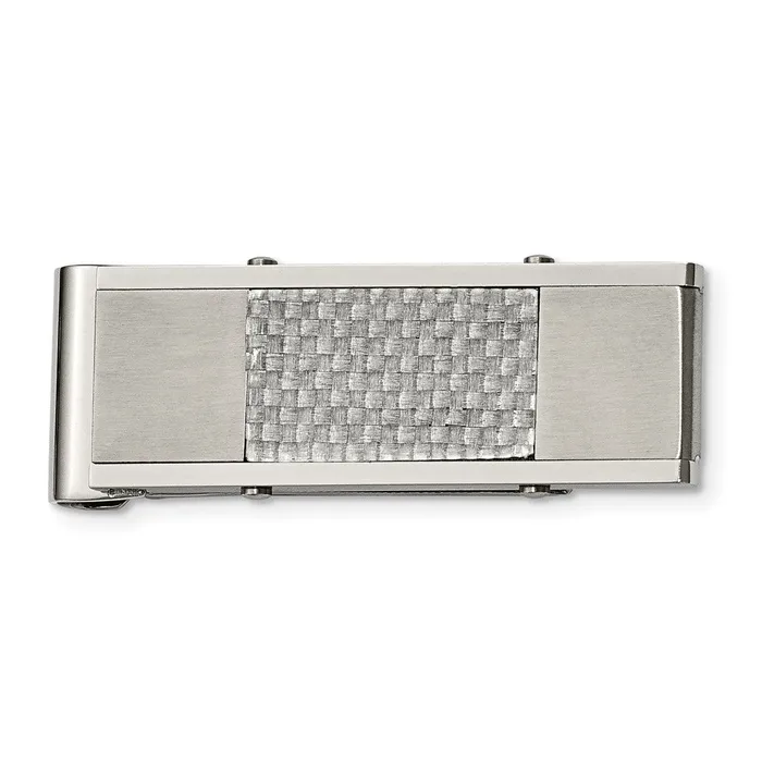 TreasureFineJewelers Chisel Stainless Steel Brushed and Polished Grey Carbon Fiber Inlay Money Clip Bracelets TreasureFineJewelers Chisel Stainless Steel Brushed and Polished Grey Carbon Fiber Inlay Money Clip Bracelets