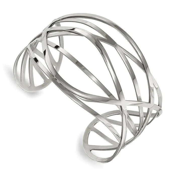 TreasureFineJewelers Chisel Stainless Steel Polished Cuff Bangle Bracelets TreasureFineJewelers Chisel Stainless Steel Polished Cuff Bangle Bracelets