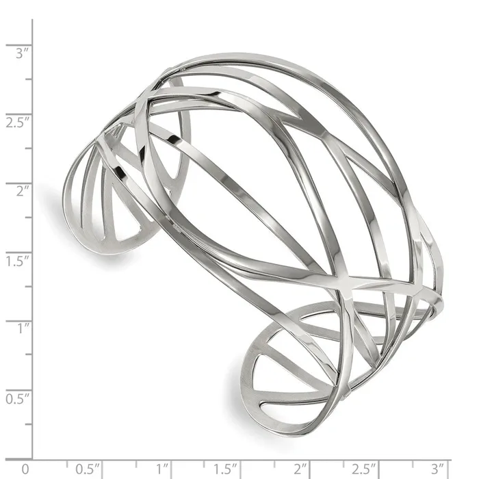TreasureFineJewelers Chisel Stainless Steel Polished Cuff Bangle Bracelets
