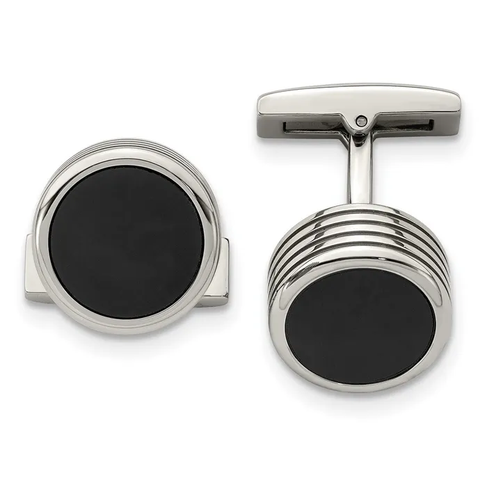 TreasureFineJewelers Chisel Stainless Steel Polished Grooved Round Black IPplated Cufflinks Bracelets TreasureFineJewelers Chisel Stainless Steel Polished Grooved Round Black IPplated Cufflinks Bracelets