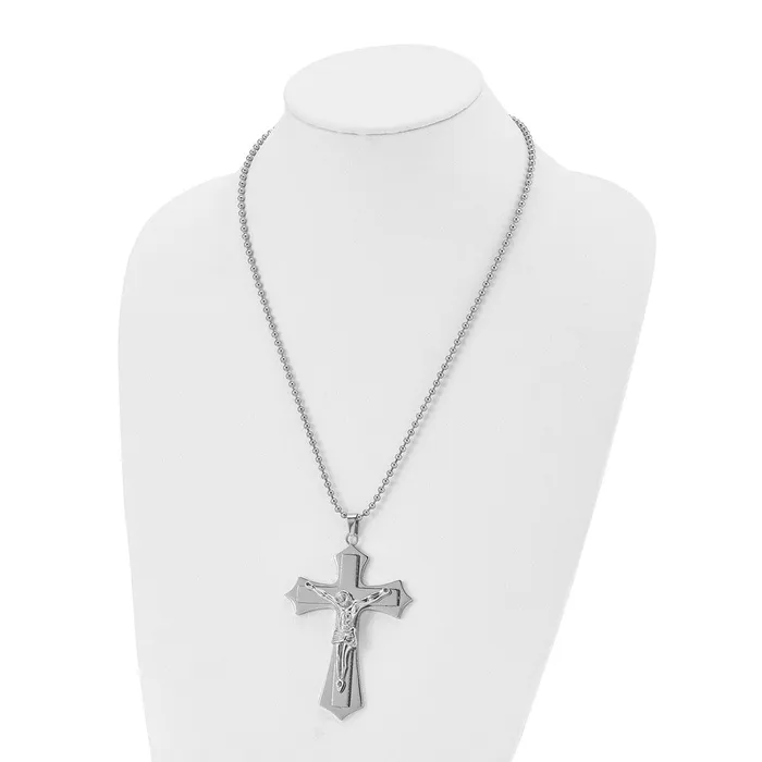 TreasureFineJewelers Chisel Stainless Steel Polished Large Crucifix Pendant on a 22 inch Ball Chain Necklace Necklaces
