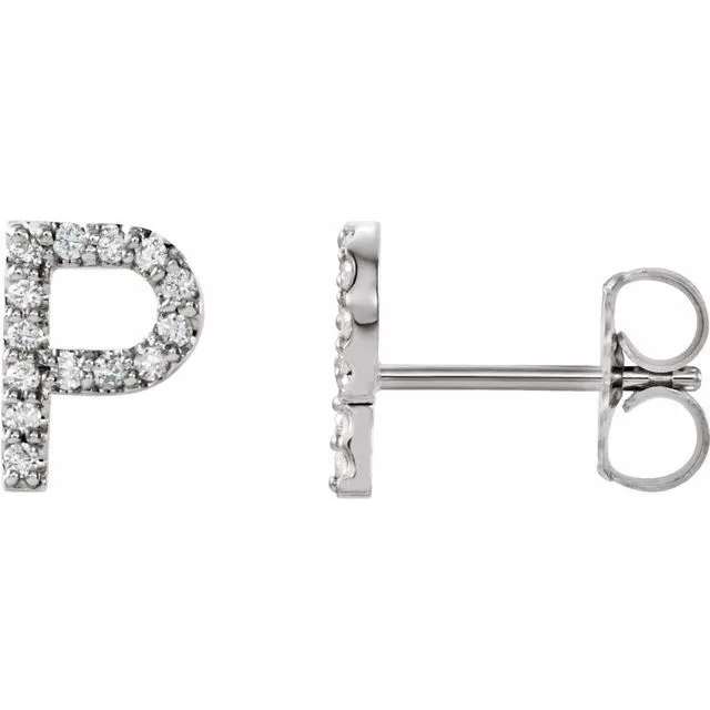 TreasureFineJewelers Earrings 14K White 06 CTW Diamond Single Initial P Earring TreasureFineJewelers Earrings 14K White 06 CTW Diamond Single Initial P Earring