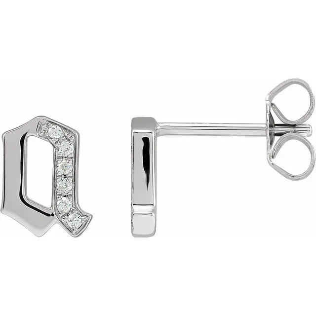 TreasureFineJewelers Earrings 14K White Gold 03 CTW Diamond Single Gothic Initial A Earring
