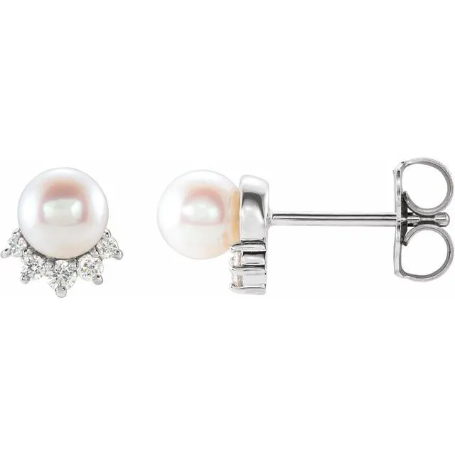 TreasureFineJewelers Earrings 14K White Gold Cultured White Gold Freshwater Cultured Pearl 08 CTW Natural Diamond Earrings