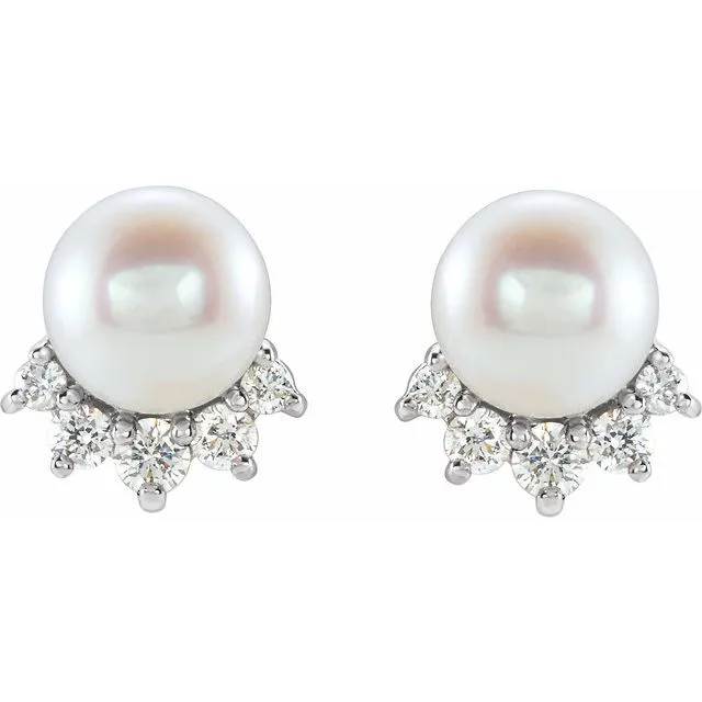 TreasureFineJewelers Earrings 14K White Gold Cultured White Gold Freshwater Cultured Pearl 08 CTW Natural Diamond Earrings