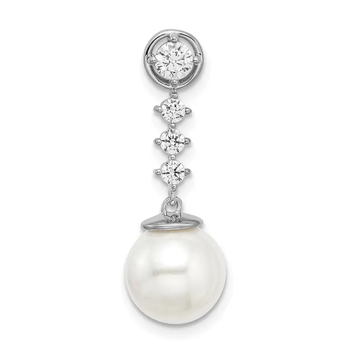 TreasureFineJewelers Earrings 14k White Gold Freshwater Cultured Pearl Diamond Chain Slide TreasureFineJewelers Earrings 14k White Gold Freshwater Cultured Pearl Diamond Chain Slide