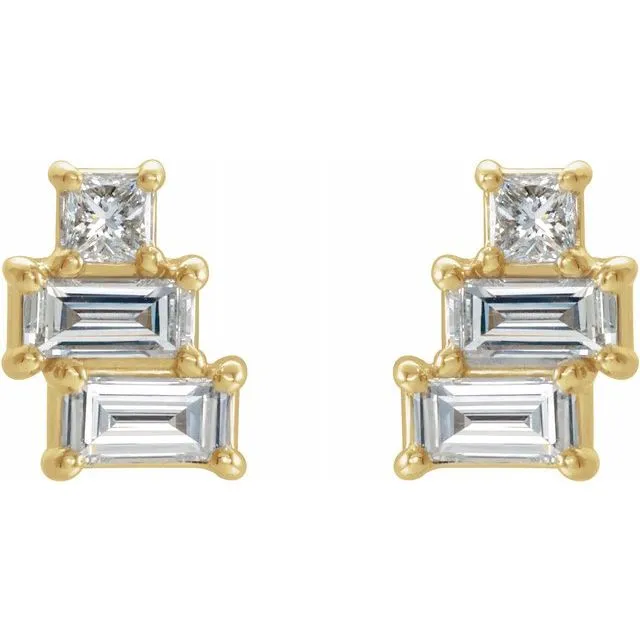 TreasureFineJewelers Earrings 14K Yellow 14 CTW Diamond Geometric Cluster Earrings