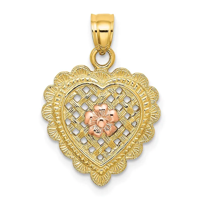 TreasureFineJewelers Earrings 14k Yellow and Rose Gold Flower In Heart Basket Charm TreasureFineJewelers Earrings 14k Yellow and Rose Gold Flower In Heart Basket Charm
