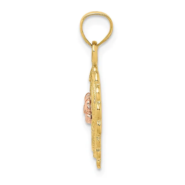 TreasureFineJewelers Earrings 14k Yellow and Rose Gold Flower In Heart Basket Charm