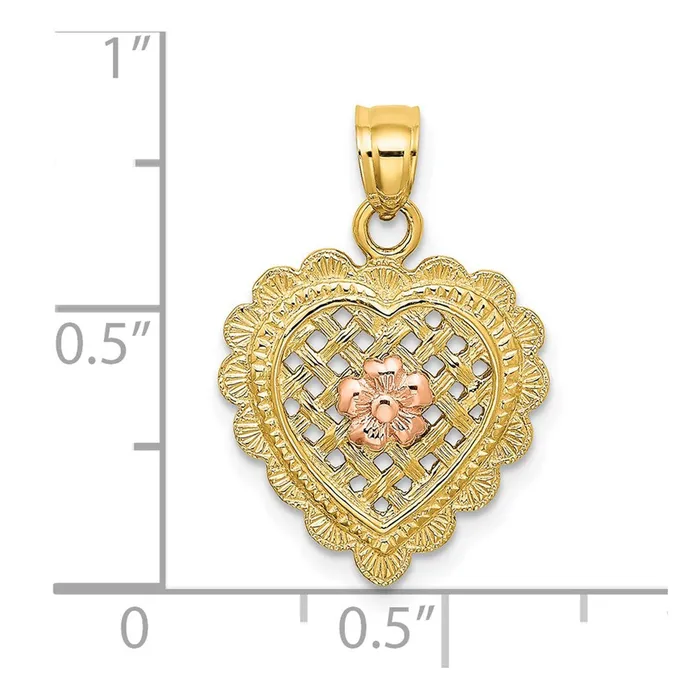 TreasureFineJewelers Earrings 14k Yellow and Rose Gold Flower In Heart Basket Charm