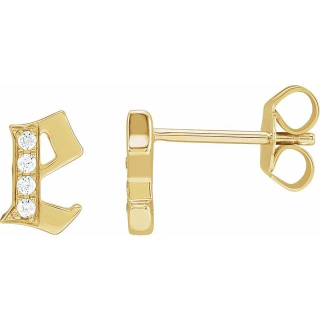 TreasureFineJewelers Earrings 14K Yellow Gold 03 CTW Diamond Single Gothic Initial E Earring