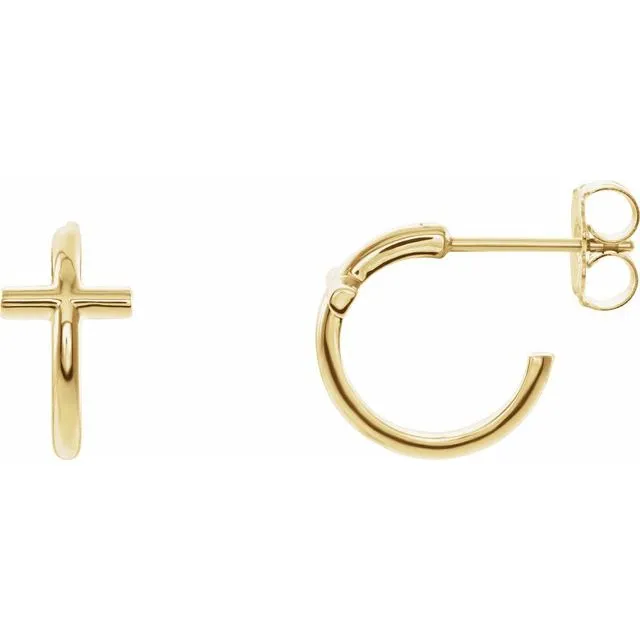 TreasureFineJewelers Earrings 14K Yellow Gold 118 mm Cross Huggie Earrings