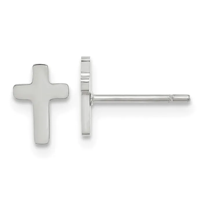 TreasureFineJewelers Earrings Stainless Steel Polished Cross Earrings