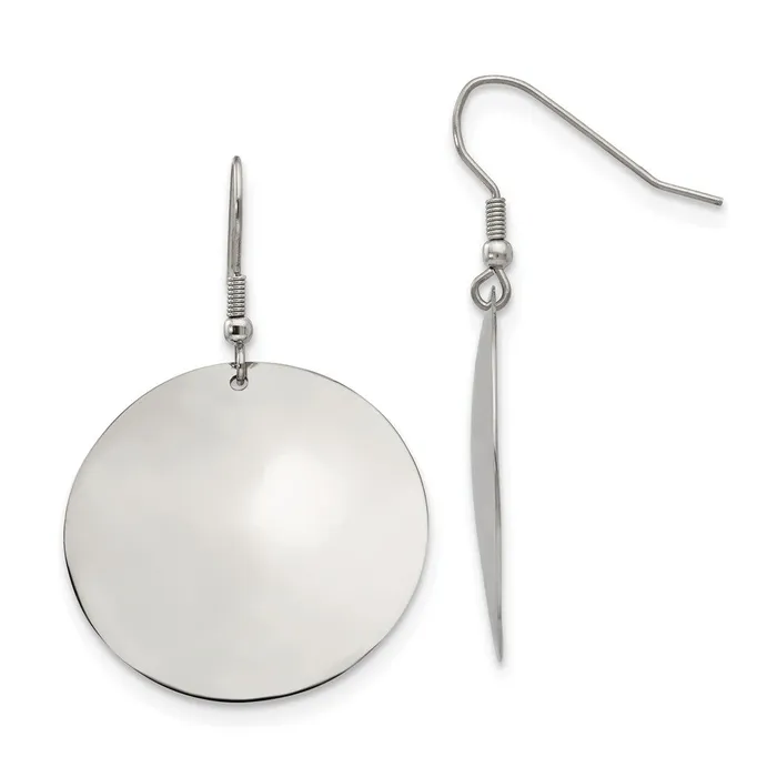 TreasureFineJewelers Earrings Stainless Steel Polished Disc Dangle Shepherd Hook Earrings TreasureFineJewelers Earrings Stainless Steel Polished Disc Dangle Shepherd Hook Earrings