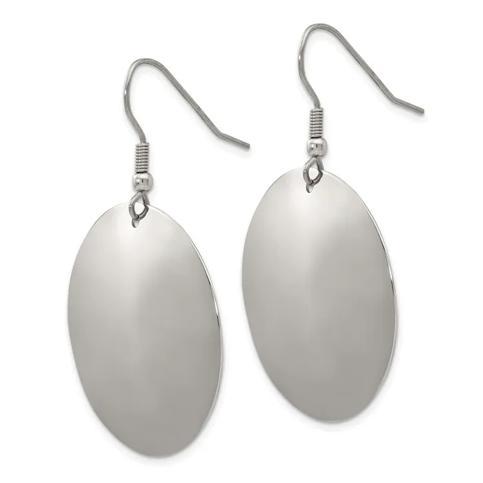 TreasureFineJewelers Earrings Stainless Steel Polished Disc Dangle Shepherd Hook Earrings
