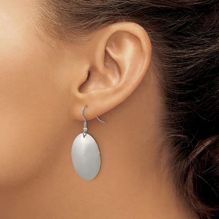 TreasureFineJewelers Earrings Stainless Steel Polished Disc Dangle Shepherd Hook Earrings