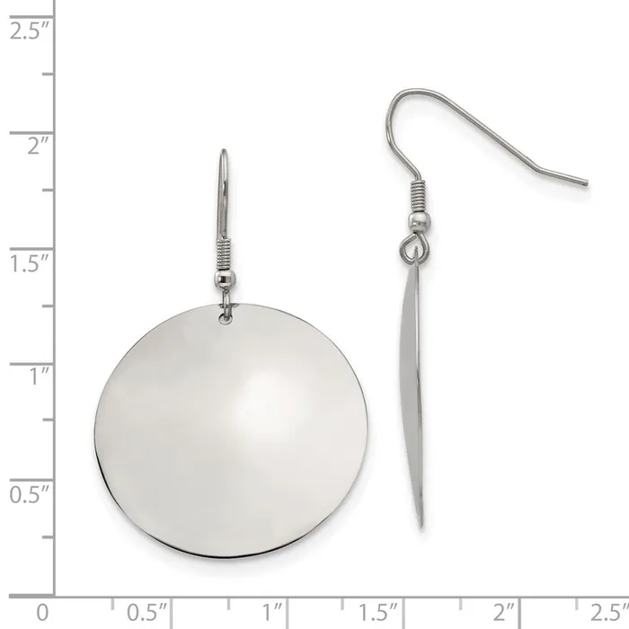 TreasureFineJewelers Earrings Stainless Steel Polished Disc Dangle Shepherd Hook Earrings