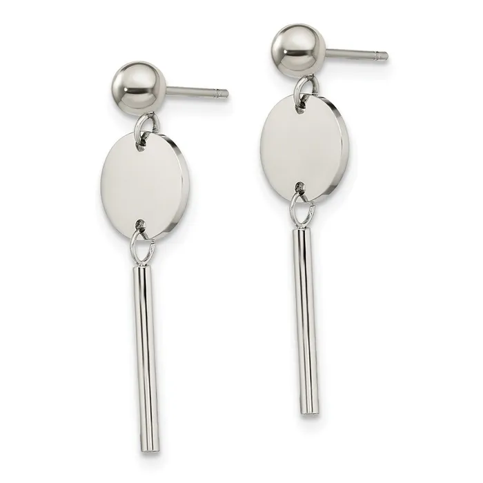 TreasureFineJewelers Earrings Stainless Steel Polished Disc wBar Post Dangle Earrings