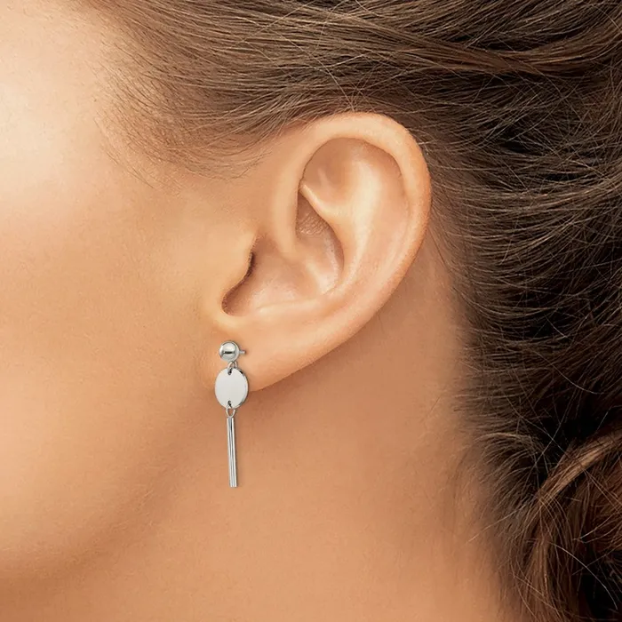 TreasureFineJewelers Earrings Stainless Steel Polished Disc wBar Post Dangle Earrings