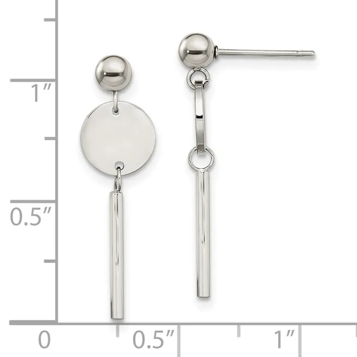 TreasureFineJewelers Earrings Stainless Steel Polished Disc wBar Post Dangle Earrings