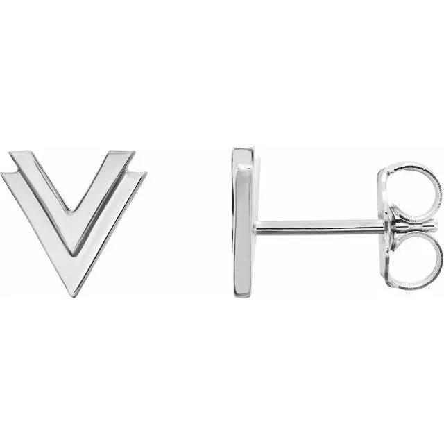 TreasureFineJewelers Earrings Sterling Silver 8 mm Double V Earrings
