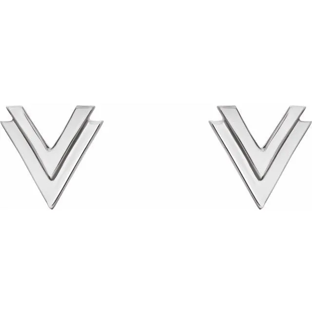 TreasureFineJewelers Earrings Sterling Silver 8 mm Double V Earrings