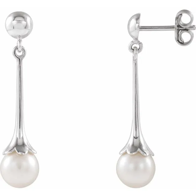 TreasureFineJewelers Earrings Sterling Silver Freshwater Pearl Dangle Earrings with Backs TreasureFineJewelers Earrings Sterling Silver Freshwater Pearl Dangle Earrings with Backs