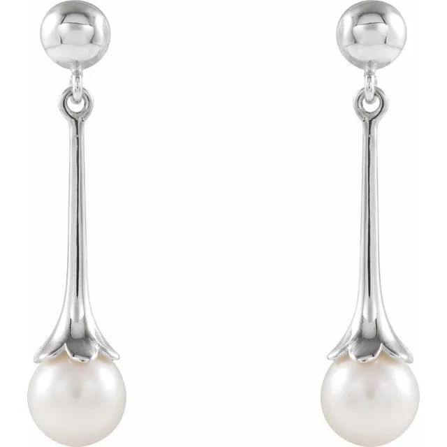 TreasureFineJewelers Earrings Sterling Silver Freshwater Pearl Dangle Earrings with Backs
