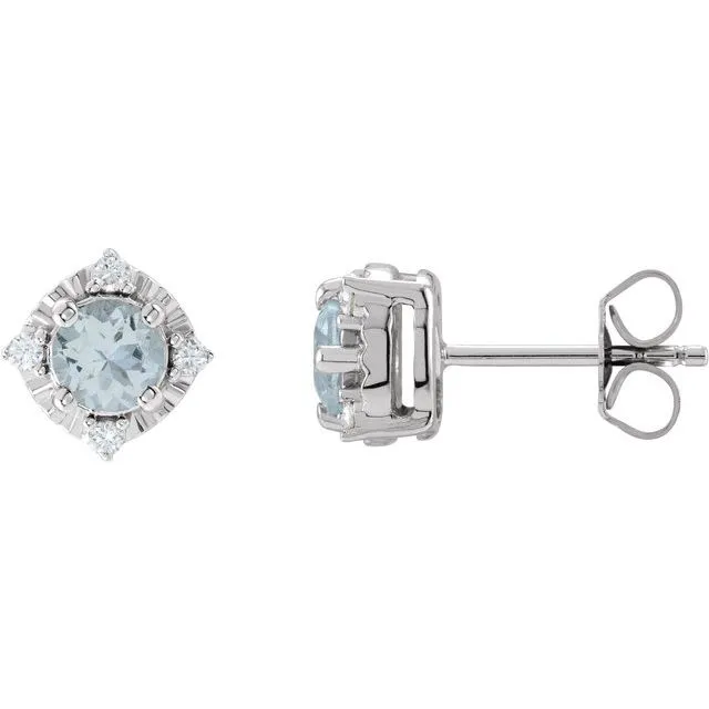 TreasureFineJewelers Earrings Sterling Silver Natural Aquamarine 08 CTW Natural Diamond HaloStyle Earrings