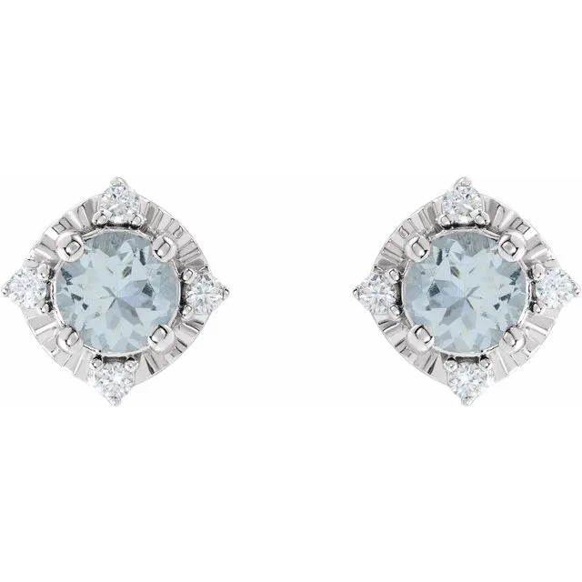 TreasureFineJewelers Earrings Sterling Silver Natural Aquamarine 08 CTW Natural Diamond HaloStyle Earrings