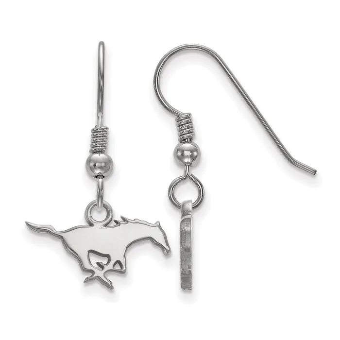 TreasureFineJewelers Earrings Sterling Silver Rhodiumplated Southern Methodist University Mustang Extra Small Dangle Wire Earrings