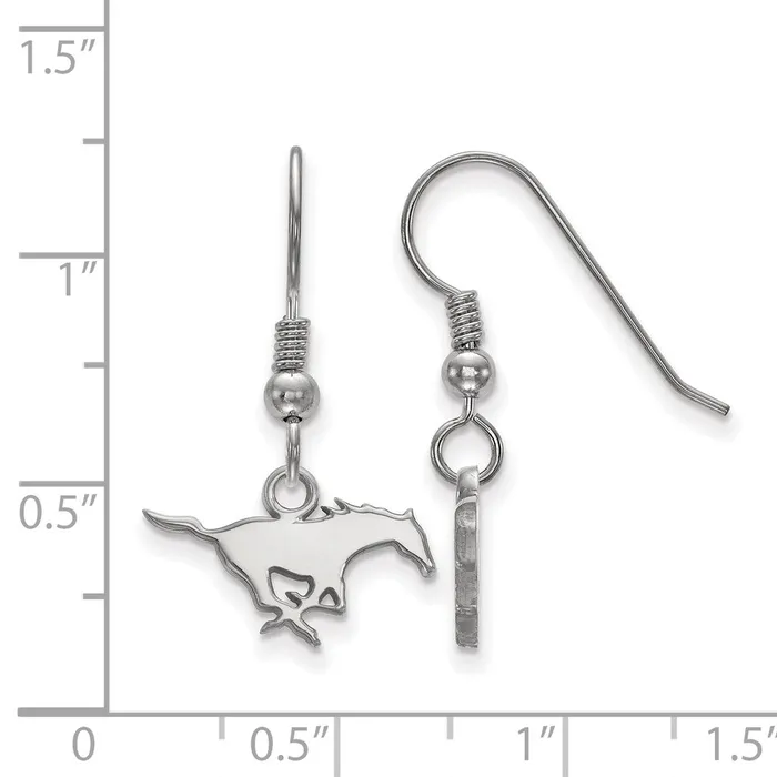 TreasureFineJewelers Earrings Sterling Silver Rhodiumplated Southern Methodist University Mustang Extra Small Dangle Wire Earrings