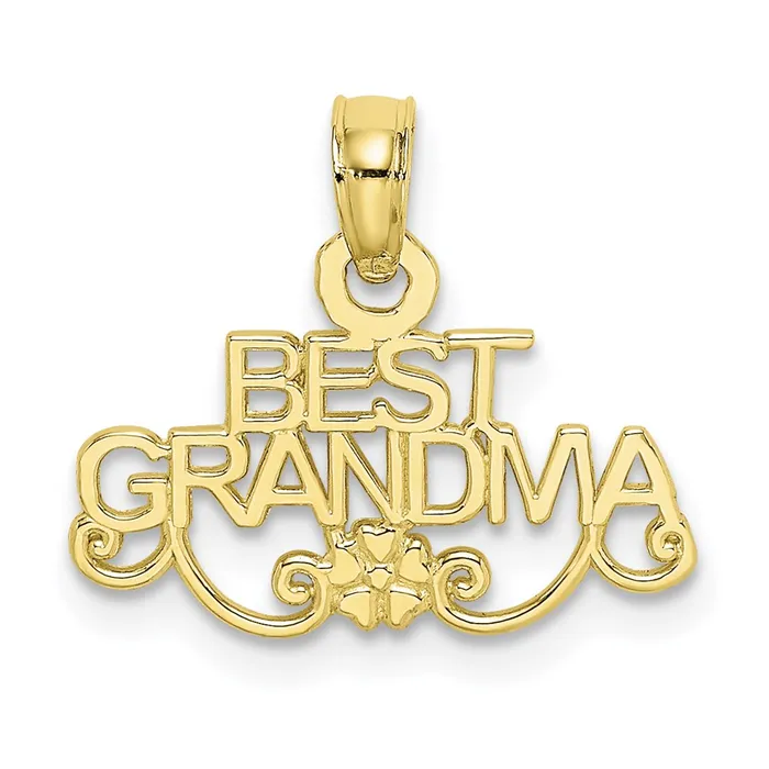 TreasureFineJewelers Necklaces 10K BEST GRANDMA With Flower Pendant
