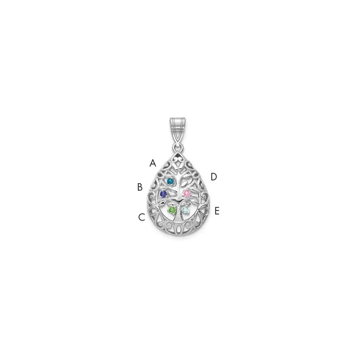 TreasureFineJewelers Necklaces 10KW 5 Birthstone Tree of Life Tear Drop Pendant