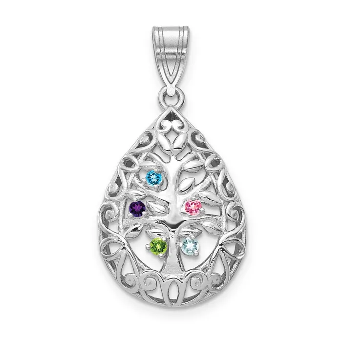 TreasureFineJewelers Necklaces 10KW 5 Birthstone Tree of Life Tear Drop Pendant