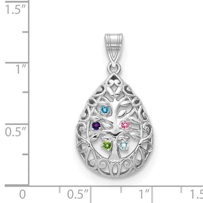 TreasureFineJewelers Necklaces 10KW 5 Birthstone Tree of Life Tear Drop Pendant