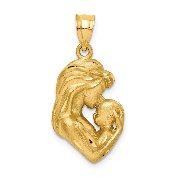 TreasureFineJewelers Necklaces 14K Brushed Diamondcut MomBaby Pendant