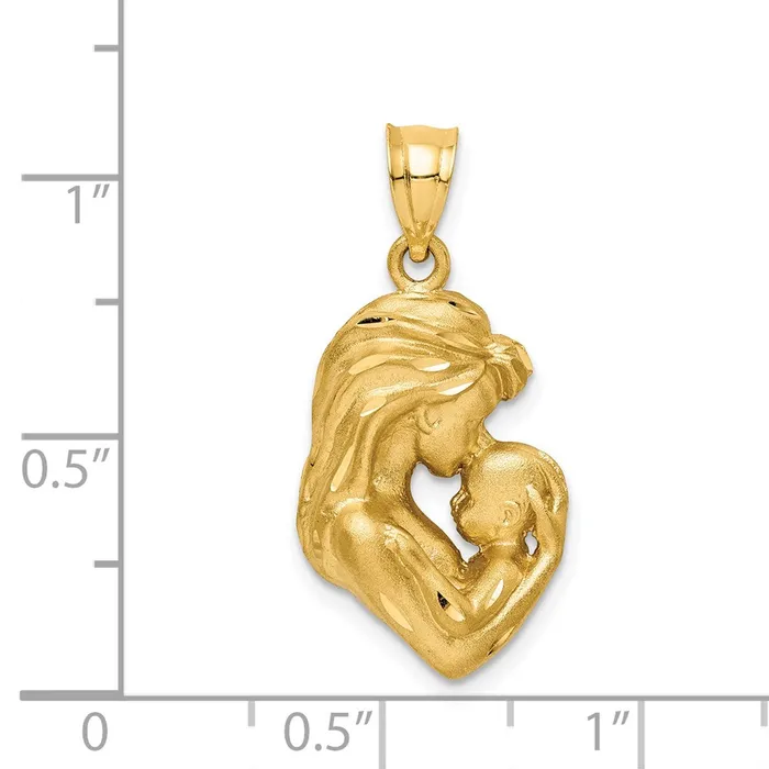 TreasureFineJewelers Necklaces 14K Brushed Diamondcut MomBaby Pendant