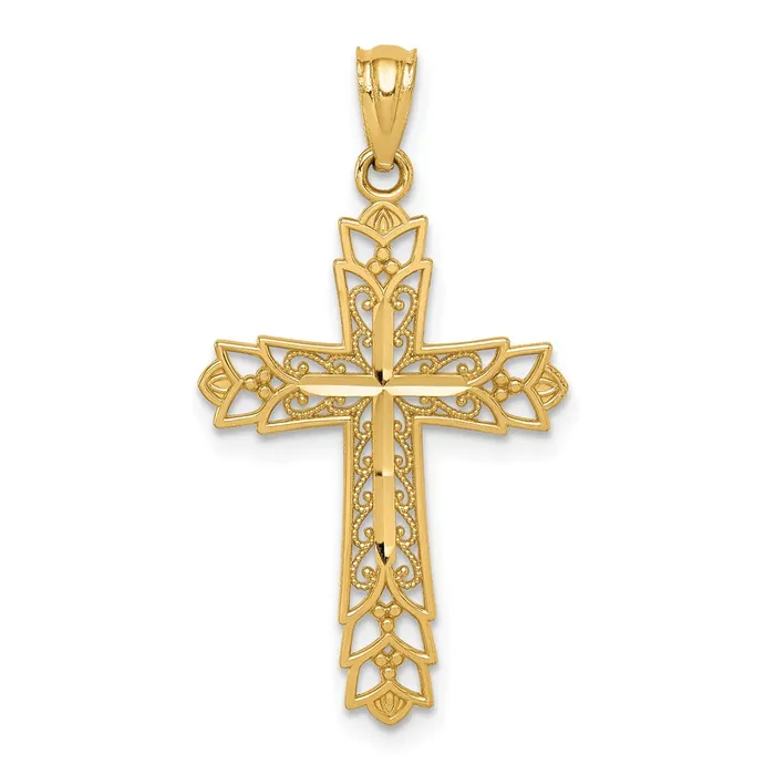TreasureFineJewelers Necklaces 14k Gold Polished Filigree Cross Pendant