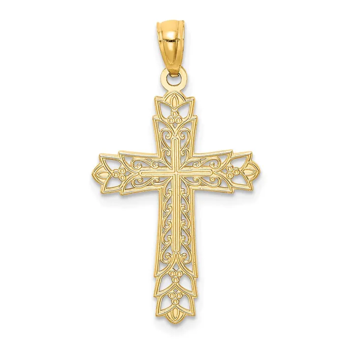 TreasureFineJewelers Necklaces 14k Gold Polished Filigree Cross Pendant