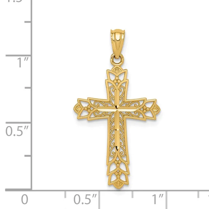 TreasureFineJewelers Necklaces 14k Gold Polished Filigree Cross Pendant