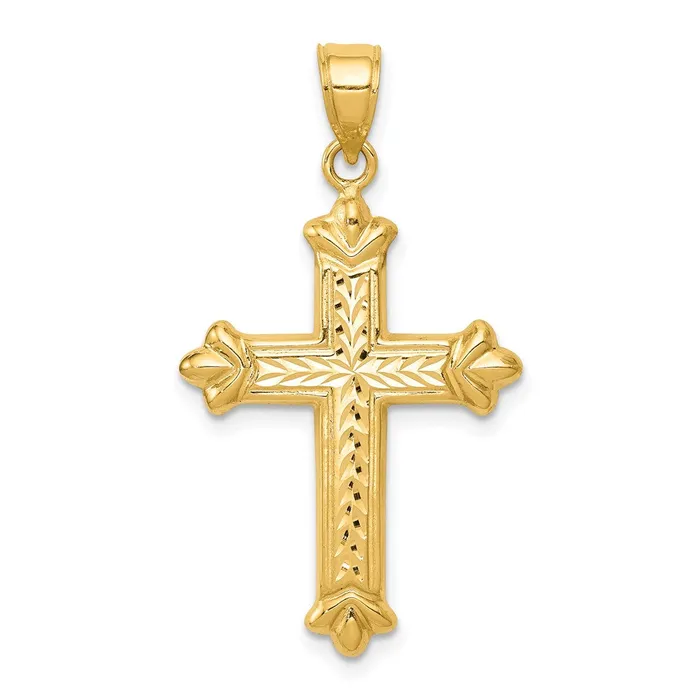 TreasureFineJewelers Necklaces 14k Reversible Diamondcut Cross Pendant