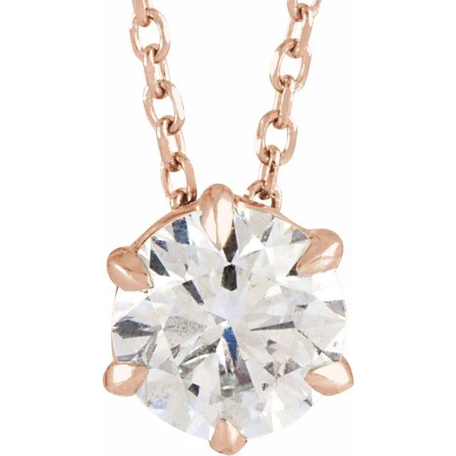 TreasureFineJewelers Necklaces 14K Rose Gold 58 CT LabGrown Diamond Solitaire 1618 Necklace