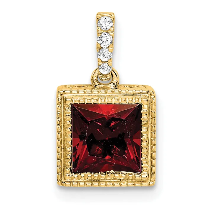 TreasureFineJewelers Necklaces 14k Square Garnet and Diamond Pendant