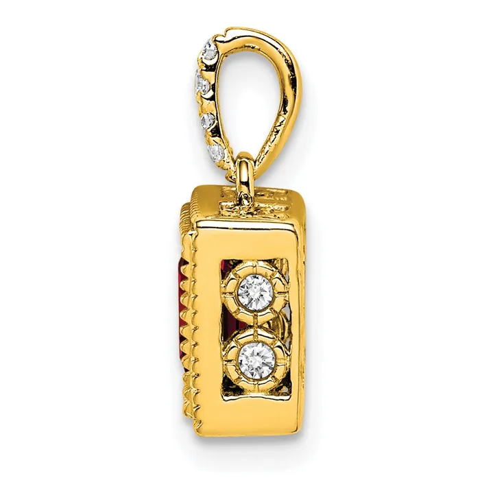 TreasureFineJewelers Necklaces 14k Square Garnet and Diamond Pendant