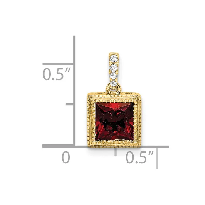 TreasureFineJewelers Necklaces 14k Square Garnet and Diamond Pendant