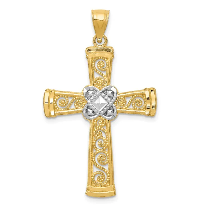 TreasureFineJewelers Necklaces 14k wRhodium Diamondcut Filigree Cross Pendant TreasureFineJewelers Necklaces 14k wRhodium Diamondcut Filigree Cross Pendant